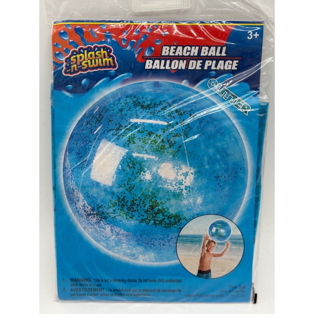 Splash N Swim Glitter Inflatable Beach Ball 20" Diameter For Ages 3+